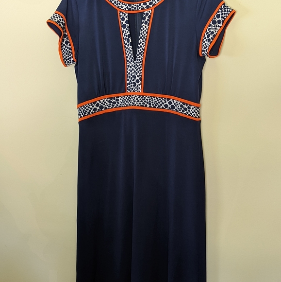 Michael Kors Dress Retro Size Small Lightweight Navy Blue and orange with print - Picture 3 of 10